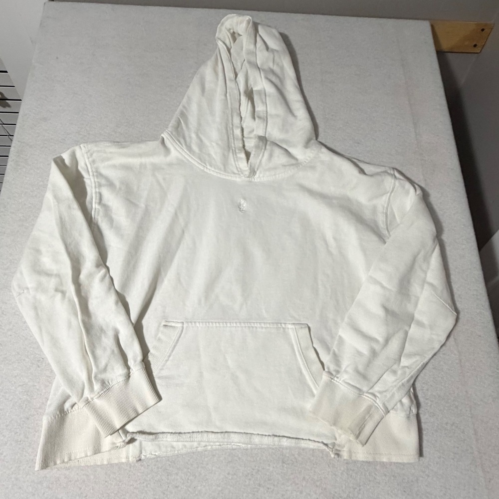 Free People Movement White Cotton Pullover Hoodie Raw Hem Large